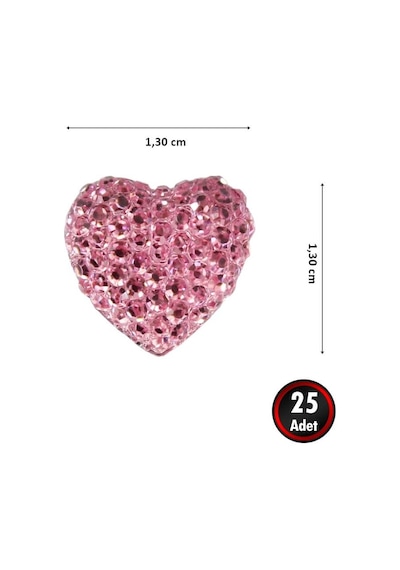 Polyester Kalp Fiyonk, 1,3 Cm - 25 Adet - Pembe