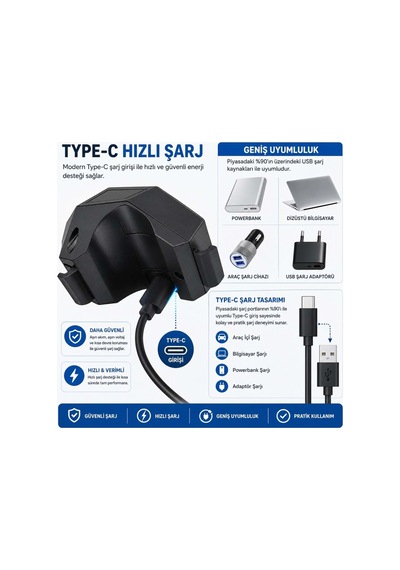 120 Db Usb Şarjlı Elektrikli Bisiklet Kornası Ve Anti Hırsızlık Alarm Zili Scooter Uyumlu Siyah