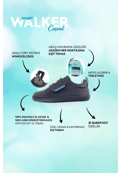 Smart Walker Casual Mavi Geceyarısı Barefoot Çocuk Ayakkabı Mavi