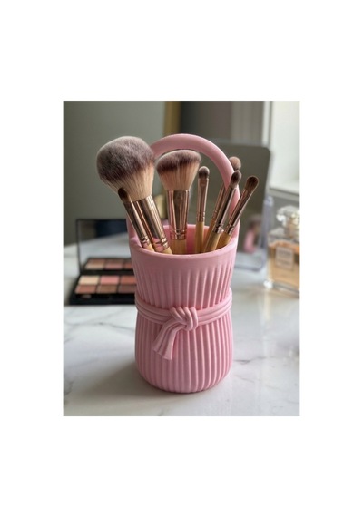 Boho Düğüm Nervürlü Makyaj Fırçası Organizeri Dekoratif Makyaj Düzenleyici Pembe