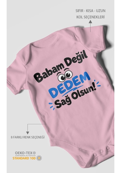 Morivokids Babam Değil Dedem Sağolsun Kısa Kollu Bebek Body %100 Pamuk Koyu Pembe