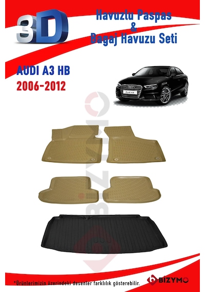 Audi A3 2006 - 2012 Bej Havuzlu Paspas ve Bagaj Seti Bizymo Bej