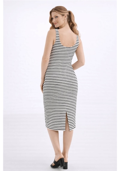 Fashion Friends Kare Yaka Midi Ekru Kadın Elbise 26y0299k1