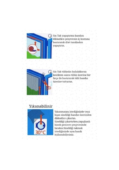 1 Adet Sineklik Tül 75 Cm X 125 Cm Sök Tak Yıka Sineklik Cırtlı Sineklik 75 X 125 Tül