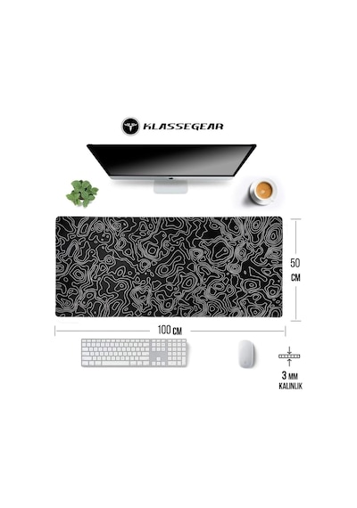 Klasse Pro - 4 Farklı Model Dikişli Kenar 100x50 Cm Oyuncu Gaming Mouse Pad Black Map Lines