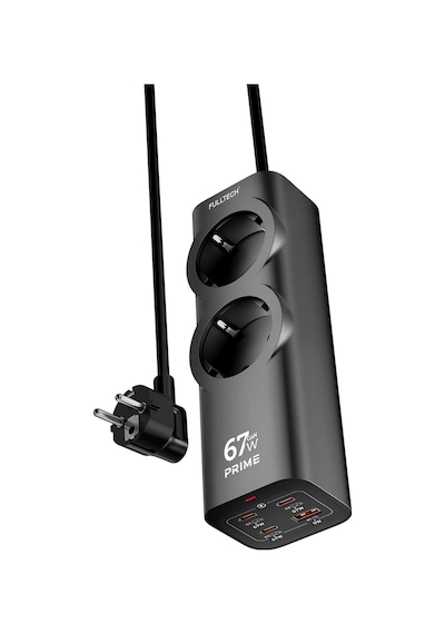 Fulltech Fc54 67w Gan Masaüstü Şarj İstasyonu 3x Usb-c + Usb-a + 2 Prizli Power Strip Laptop Hız 2 m