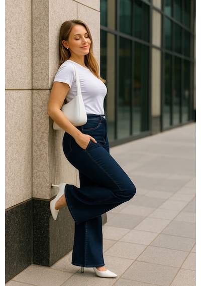 Cedy Denim Cedy Denım - Kadın Büyük Beden İspanyol Paça Yüksek Bel Skinny Fit Likralı Pantolon C628 Lacivert