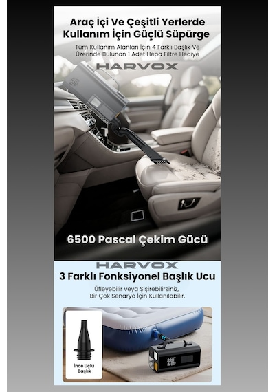 Harvox Jump Starter Akü Takviye Cihazı 10 İn 1 Powerbank, Hava Kompresörü, Lcd Ekran,12.000mah