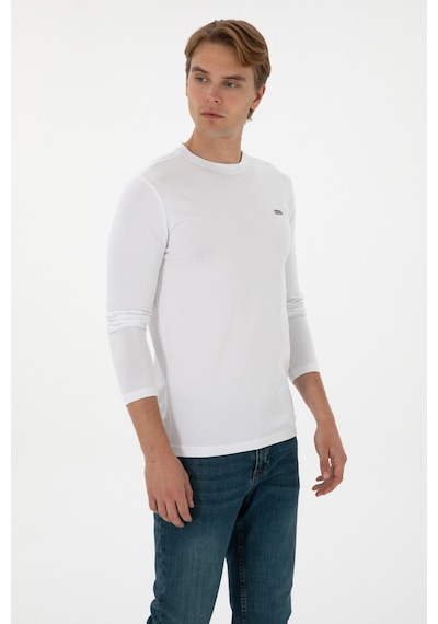 U.S. Polo Assn. Erkek Slim Fit Bisiklet Yaka Beyaz Süprem Basic Sweatshirt 50313744-VR013