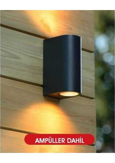 10 Adet Amber Işık Siyah Kasa Çift Yönlü Dekoratif Iç Ve Dış Mekan Duvar Apliği Siyah