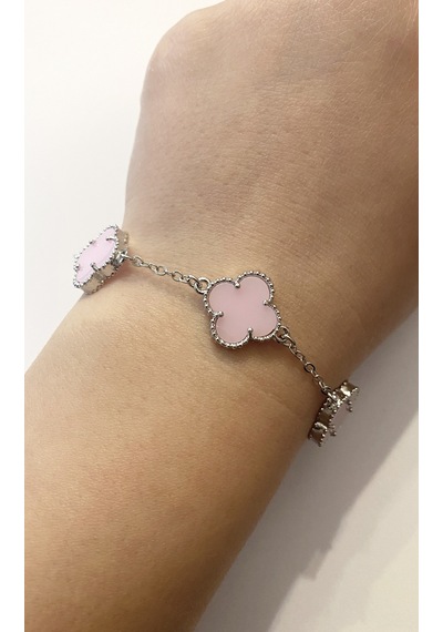 Kadın Pembe Renk Yonca Model Çelik Bileklik Silver Kadın Pembe Renk Yonca Model Çelik Bileklik Silver