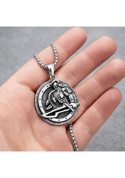Paslanmaz Çelik Norse Tasarım Savaşçı Erkek Viking Kolye Gümüş - Gri