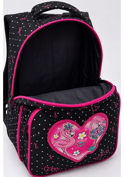 Benekli Flamingo Okul Sırt Çantası Yerli Üretim Çok Bölmeli Öğrenci Çantası 40x30x15 Cm Çok Renkli