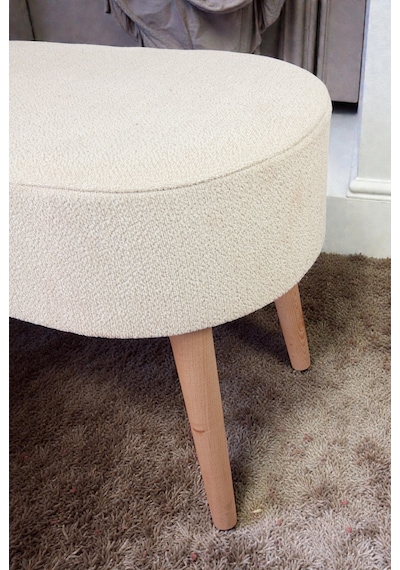 Ahşap Ayaklı Oval Puf Bench Geniş Oturum Alanlı Puf Sandalye - Krem - 60x40 Cm Krem