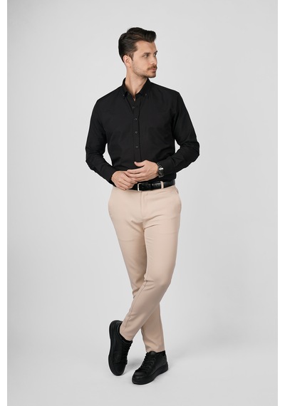 Siyah Yaka Düğmeli Premium Şamre Slimfit Erkek Gömlek Siyah Siyah Yaka Düğmeli Premium Şamre Slimfit Erkek Gömlek Siyah