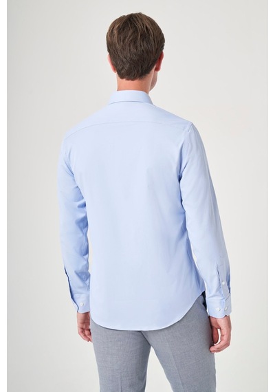 İmza Mavi Sert Yaka Uzun Kol Cepsiz Slim Fit Pamuklu Gömlek 1004260213 Koyu Mavi