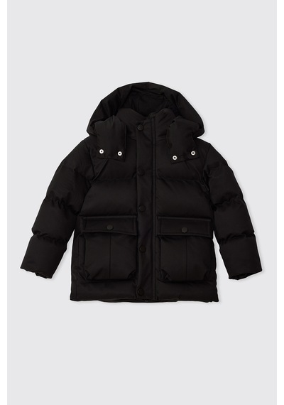 Panço Erkek Çocuk Çıkarılabilir Kapüşonlu Siyah Mont 2621bk21007