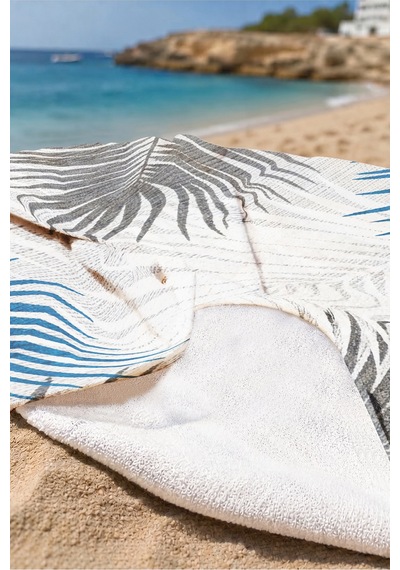 Palmiye Yapraklı Tropikal Plaj Havlusu - Modern Marine Mavi Gri Hızlı Kuruyan Mikrofiber Havlu Örtü Sakin Kanyon