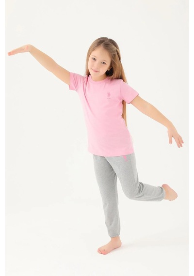 U.s. Polo Assn. 1449 Kız Çocuk Light Cute Pembe Kısa Kol Pijama Takım Pembe