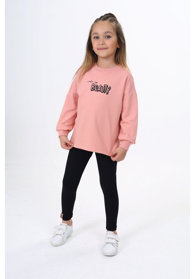 Toontoy Kids Toontoy Kız Çocuk 2'li Takım Baskılı Bisiklet Yaka Sweatshirt & Basic Düz Tayt Mercan Toontoy Kids Toontoy Kız Çocuk 2'li Takım Baskılı Bisiklet Yaka Sweatshirt & Basic Düz Tayt Mercan