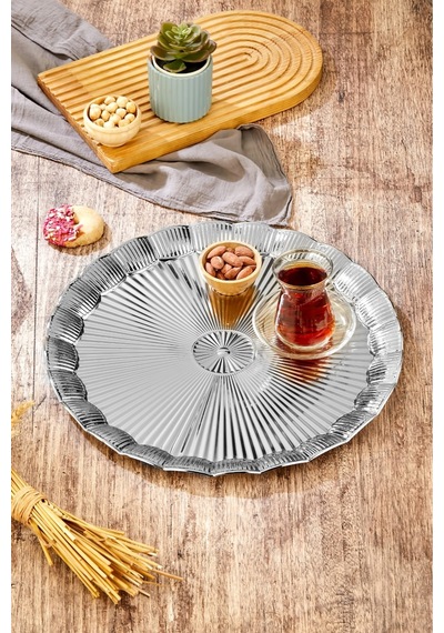 Cooker 35 Cm Metal Yuvarlak Gümüş Sunum Tepsisi Ckr3903 Diğer