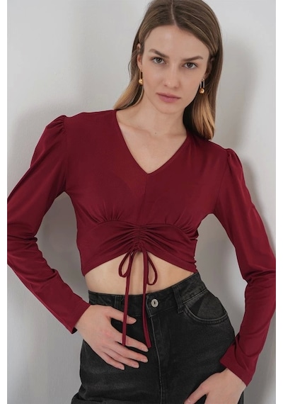 Defymoda 936 Sandy Crop Bluz - Bordo Bordo