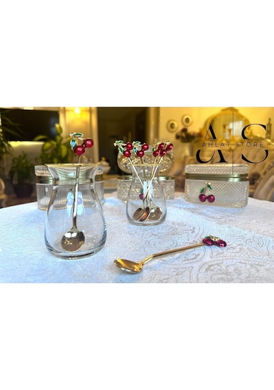 Store 6 Adet Kirazlı Kaşık Kirazlı Çay Kahve Kaşığı Kokteyl Karıştırıcı Tatlı Kaşığı Çok Renkli