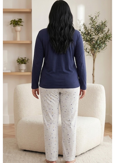 Siyah İnci Düğmeli Pamuklu Likralı Büyük Beden Battal Boy Örme Pijama Takım26240942 Lacivert Siyah İnci Düğmeli Pamuklu Likralı Büyük Beden Battal Boy Örme Pijama Takım26240942 Lacivert