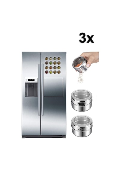 Kaliteli Paslanmaz Çelik 3 Lü Paket Mıknatıslı Baharatlık Cin114 Gri
