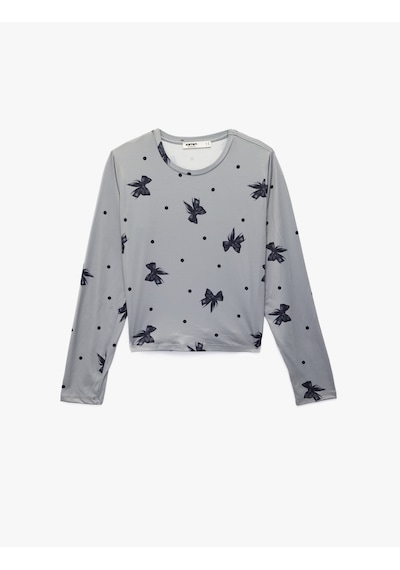 Koton Fiyonk Desenli Rahat Kesim 2'li Pijama Takımı Gri Desenli 6wlk40263mk