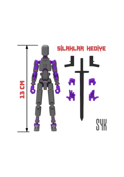 Robot 13 Dummy Koyu Gri Mor Tüm Eklemleri Hareketli Aksiyon Figürü Oyuncak