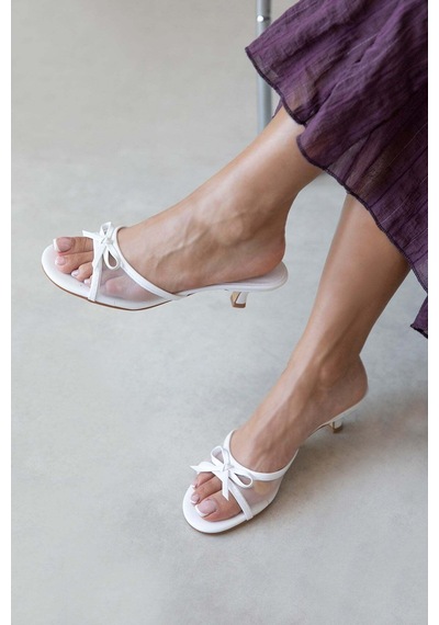 Wolk Shoes Tilda Kadın Topuklu Saten Fileli Sandalet Siyah Beyaz