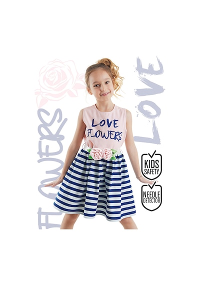 Denokids Çiçekli Çizgili Kız Çocuk Pembe Yazlık Elbise