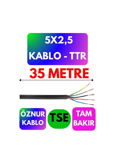 Öznur 5x2,5 Ttr Kablo Siyah Metre Seçenekli - 35 Metre