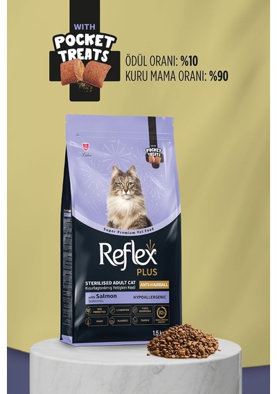 Plus Pocket Treats İlaveli Kısırlaştırılmış Anti-hairball Somonlu Kedi Maması 1,5 Kg