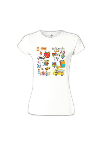 İlkolkul - Alfabe Beyaz Kadın Tshirt 001