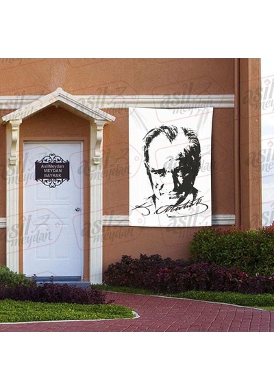 Gülümseyen Gazi Mustafa Kemal Atatürk Silüeti - K. Atatürk İmzalı Poster - Bayrak 100x150 Cm 1