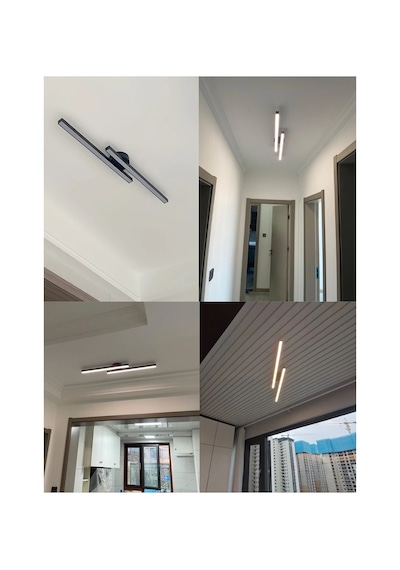 Laaysa Modern Tavan Koridor Aydınlatması Siyah Çubuk Led Günışığı Lineer Avize Armatür Ikili 100 Cm Siyah