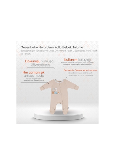 Gezenbebe Hero Uzun Kollu Bebek Tulumu Teddy Organik