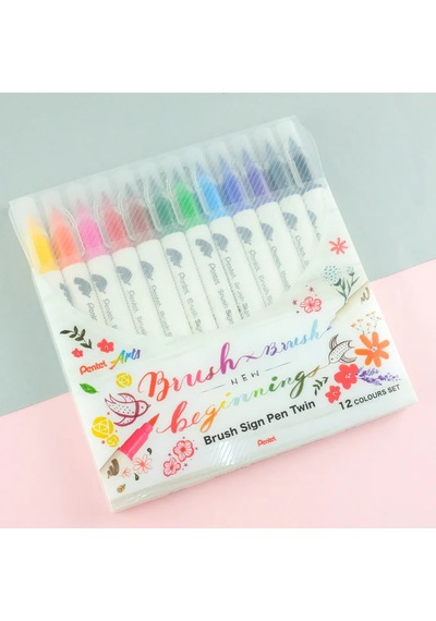 Pentel Arts Brush Sign Pen Twin 12'li Fırça Uçlu Kalem Set / Sesw