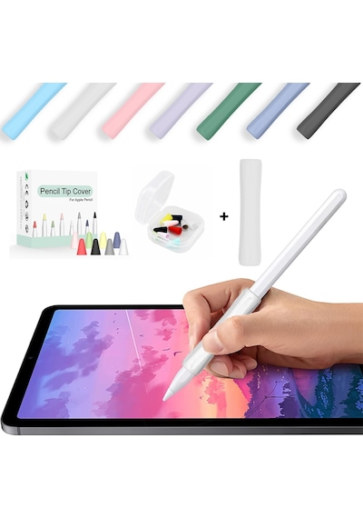 Apple Pencil 1-2 Nesil Pro Usb-c Uyumlu Soft Yumuşak Silikon Kalem Tutucu Ve 8'li Kalem Ucu Koruyucu Beyaz