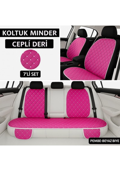 Mazda 121 1987 1996 Uyumlu 7 Parça Kapitone Araba Koltuk Minderi Deri Pembe - Kaymaz