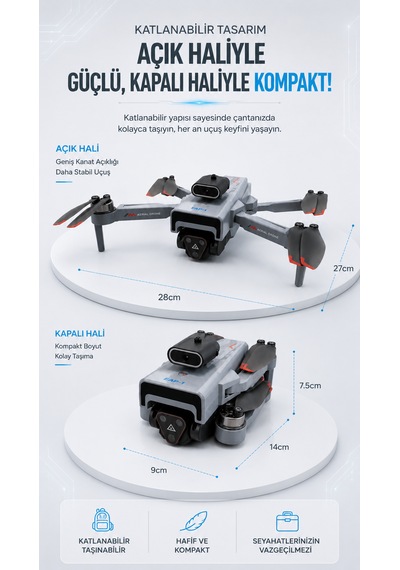 M4 4k Hd Drone Katlanabilir Wifi Fpv Kameralı Engel Algılamalı Profesyonel Drone