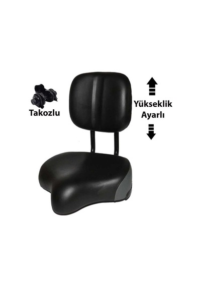 Arkalıklı Sele Scooter Bisiklet Uyumlu Yükseklik Ayarlı Takoz Ve Yay Bağlantılı Siyah