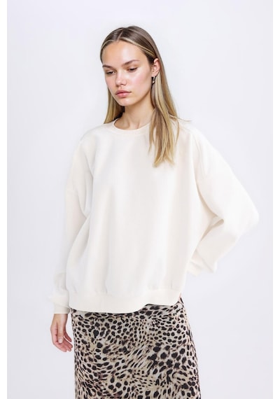 Defacto Oversize Geniş Kalıp Bisiklet Yaka Basic Düz Kalın Sweatshirt D9022axns Beyaz
