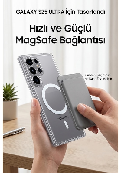 Samsung S25 Ultra Uyumlu Animasyonlu Şeffaf Magsafe Şarj Destekli Sararmayan Sert  Kılıf