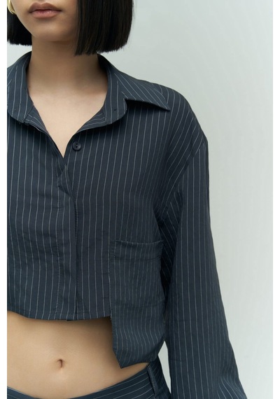 Mai Collection Mai Studios Co. Valente Lacivert Crop Gömlek Pantolon Takım Lacivert