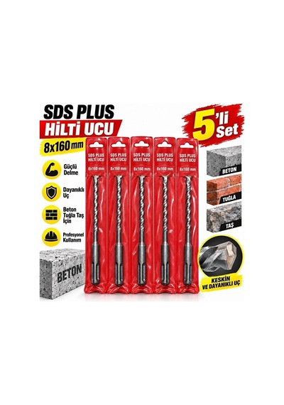 Sds Plus 8x160 Mm Beton Delme Ucu 5 Li Set Tuğla Taş Ve Duvar İ