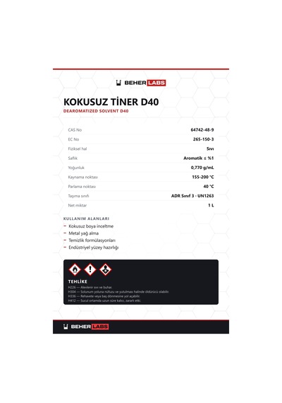 Beherlabs Kokusuz Tiner D40 1 L