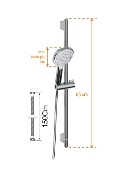 Adell Mode S Sürgülü Duş Seti Parlak Krom 3 Fonksiyonlu El Duşu Pvc Flex Hortum 15782023 Krom